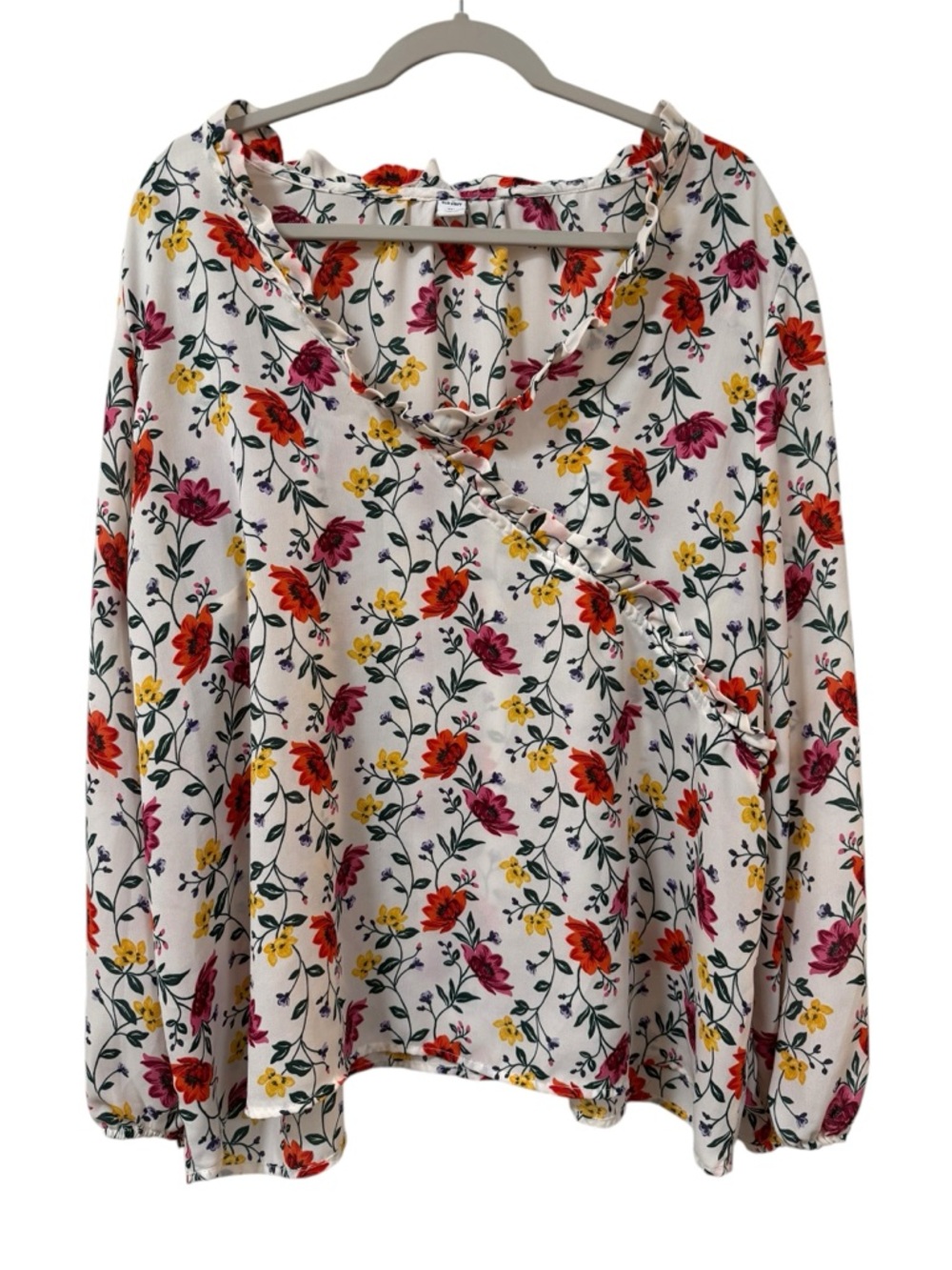 Old Navy Floral faux Wrap Blouse white multicolor XXL cottagecore boho spring